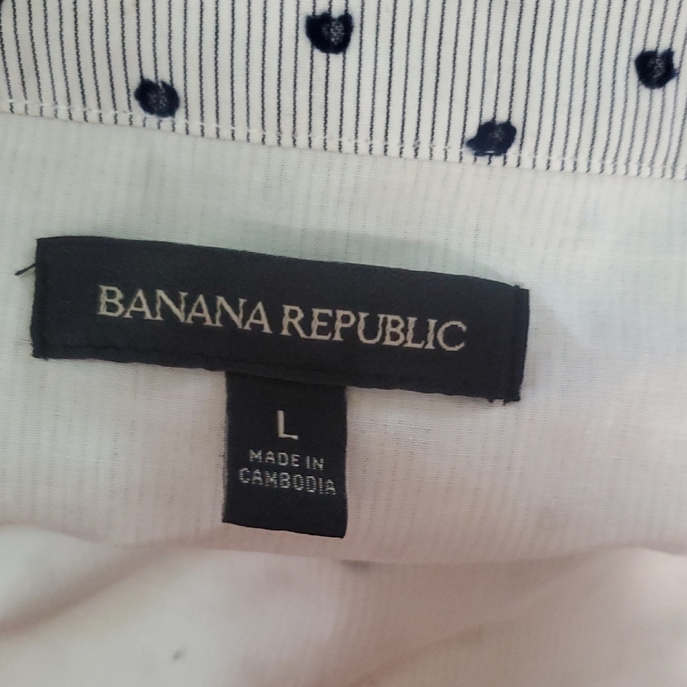 Banana Republic Blue White Striped Dress Off Shoulder Size L Lined - Picture 9 of 14